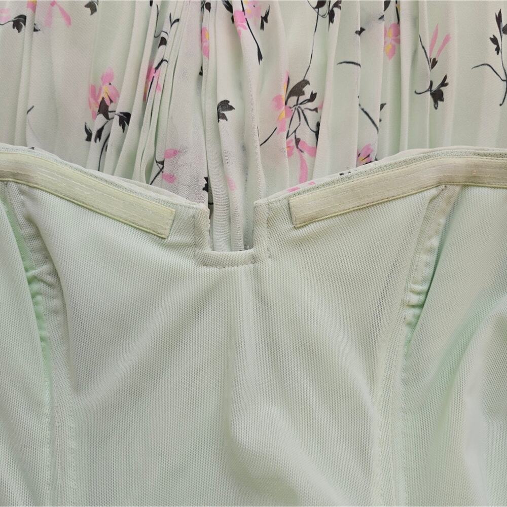 MS Self-Portrait Green Floral Pleat Mini Dress Women Size 2 NWT Sweetheart Cute - Picture 10 of 15